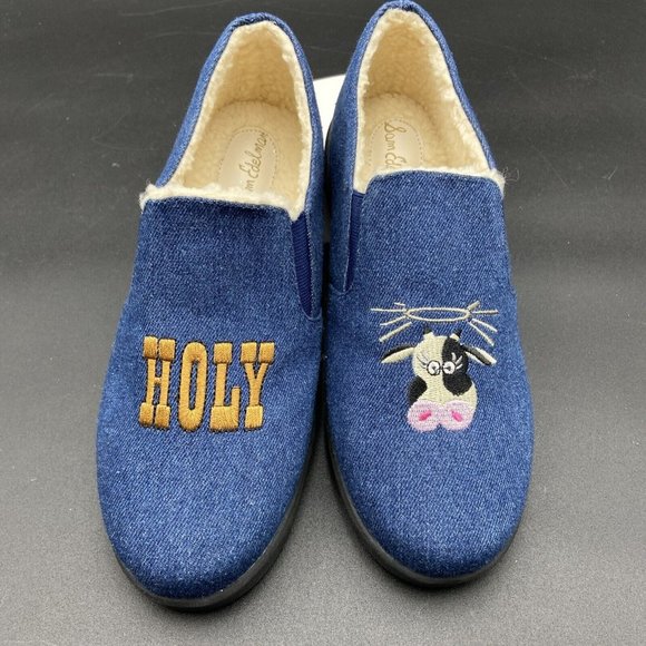Sam Edelman Flat Denim Shoes Holy Cow Embroidery Blue Color Size 4 - Picture 1 of 10
